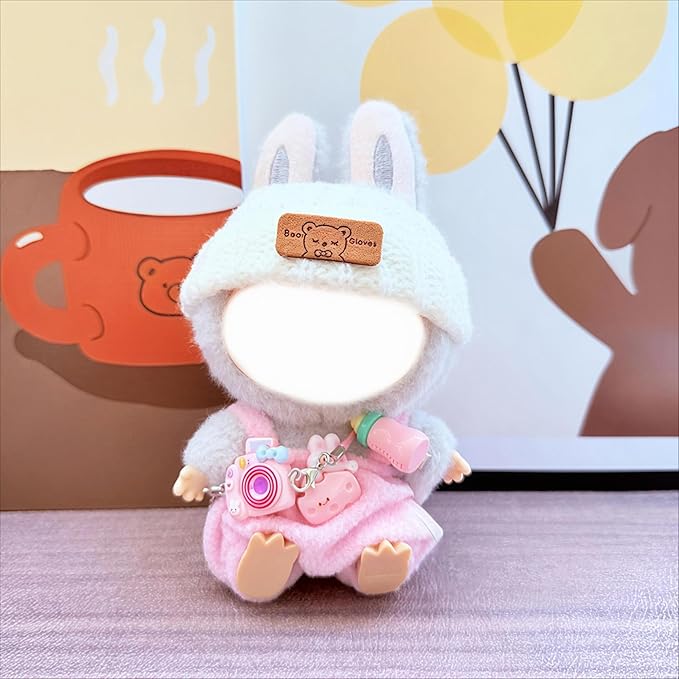 Doll Clothes for 17cm Dolls 4-Piece Set Knitted Hat Cute Clothe Suitable for Dolls Dress up, Keychain Accessories(NO Doll) (Pink)