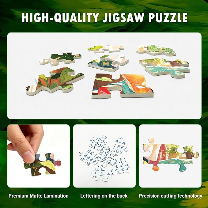 Cat Cozy Puzzles 1000 Piece Jigsaw Puzzle for Adults, Puppy Kitten Plants Jigsaw Puzzles with Letters on Back, Impossible Challenging Hard Colorful Modern Art Puzzles Home Decor, 27.5 x 19.7 Inch