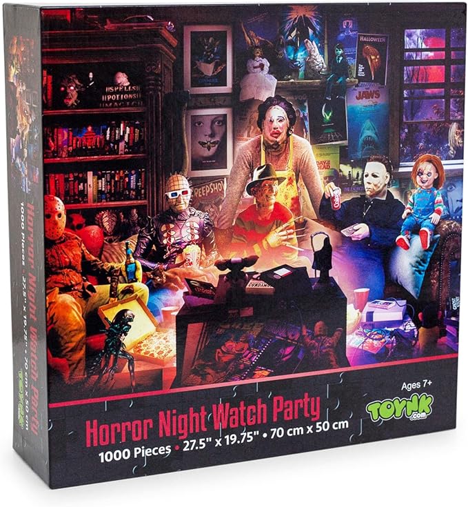 Horror Night Watch Party 1000-Piece Jigsaw Puzzle by Rachid Lotf | Brain Teaser for Adults, Educational Developmental Toys & Games, Building Kit Activities to Encourage Creative Play | 28 x 20 Inches