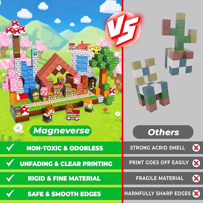 300 PCS Magnetic Blocks - Magnetic Building Block, Stacking Magnet Building Cubes for Kids, Magnetic Construction Toy for Boy Girl, STEM Montessori Sensory Toy Ages 3-12 Years Old Easter Birthday Gift