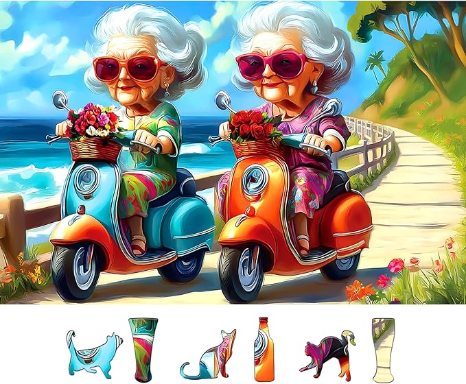 500 Pieces Puzzles for Adults, Fun Grandma Friendship Impossible Hard Difficult Challenging Puzzles for Adults, Summer Beach Ride Jigsaw Puzzle for Family Games Gift, 23 x 15 inch