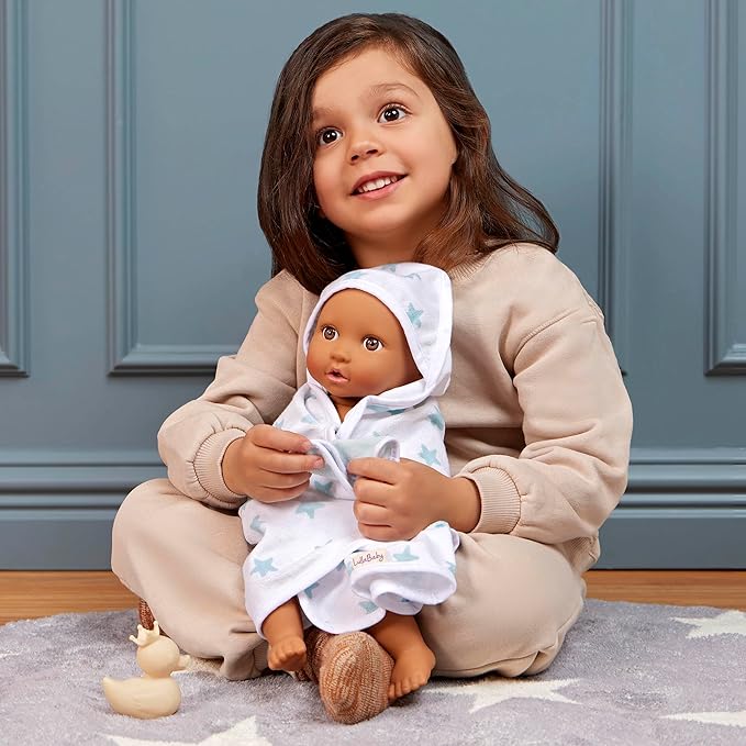 LullaBaby – 14" Baby Doll Accessories – Hooded Bath Towel in Blue Star Pattern – Bath Toys & Pink Ducky – Imaginative Play – Toys for Kids Ages 2 & Up – Baby Doll Bathtime Outfit