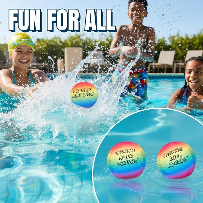 Activ Life Ultimate Skip Ball, Large 3" - 2 Water Skip Balls with 1 Skip Disc - Water Bouncing Ball Set for Beach, Pool & Lake Games - Fun Summer Toys for Kids, Teens, Adults & Families