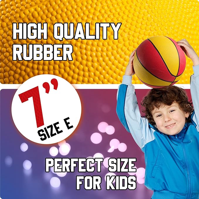 Rubber Mini Basketballs 7 Inch, Size 3 (Pack of 4) - Pool Basketball for Kids in Assorted Colors Indoor & Outdoor, Boys & Girls, for Small Hoops, Game Prizes, Arcade Games, w/Pump