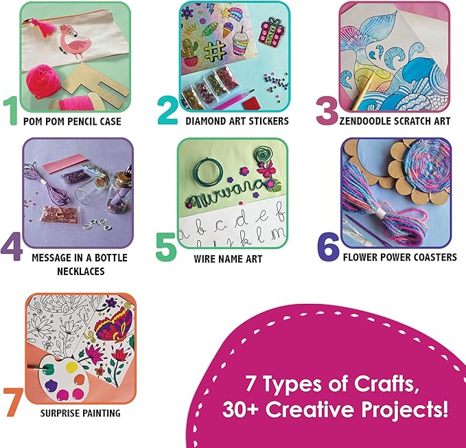 Chalk and Chuckles 7 Days of Arts & Crafts Kit – 30 Creative Activities for Kids Ages 9+