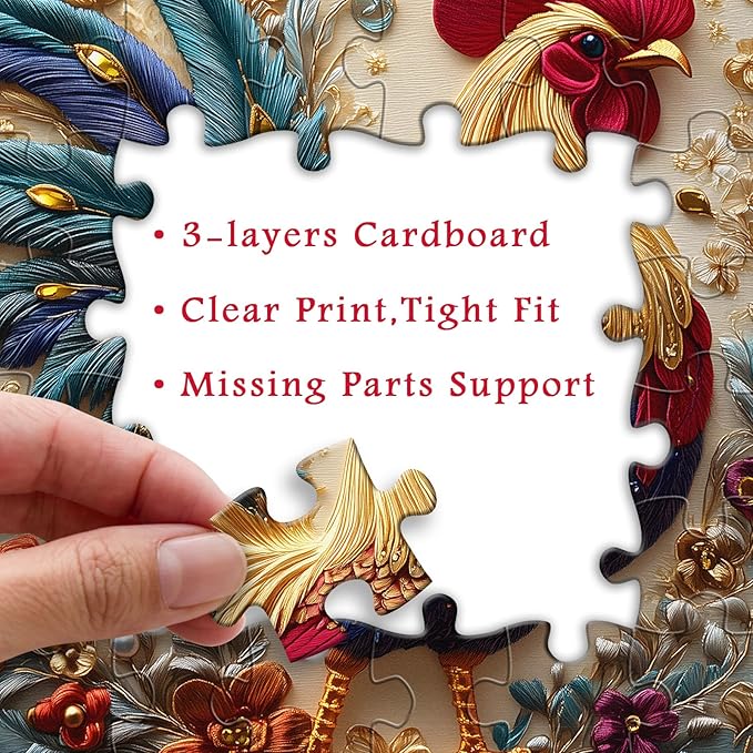 PICKFORU Rooster 1000 Piece Puzzle for Adults, Embroidery Art Chicken Jigsaw Puzzles Flower, Sewing Animal Theme Puzzle