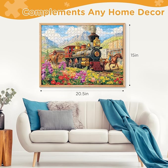 Puzzles for Adults 500 Pieces,Spring Railway Train Puzzle for AdultsTeens,Knight Horse Jigsaw Puzzles for Kids,Recyclable Cardboard Puzzles for Seniors,Challenging Family Game, 20.5 x 15 in