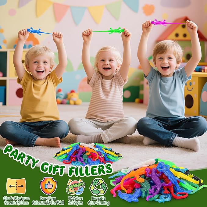 120Pcs Stretchy Lizard, 12 Colors Goodie Bag Stuffers for Halloween Party, Lizard Toys for Kids Rubber Lizards Toys for Parody Filler