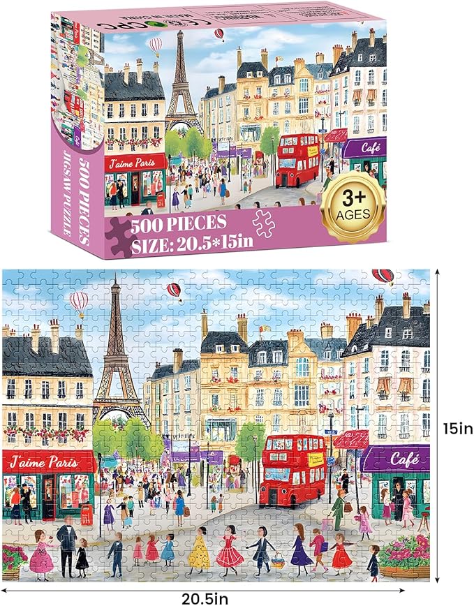 500 Piece Puzzles for Adults Paris Puzzles Jigsaw Puzzles 500 Pieces Tower Adult Puzzle Family Challenging Game Gift for Friends 20.5x15IN