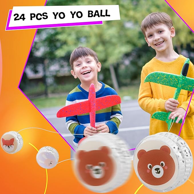 24 Pcs Light up Yo Yo Bulk Animal Beginner Responsive Yo Yo Balls Birthday Party Favors Christmas Stocking Stuffers Classroom Prizes