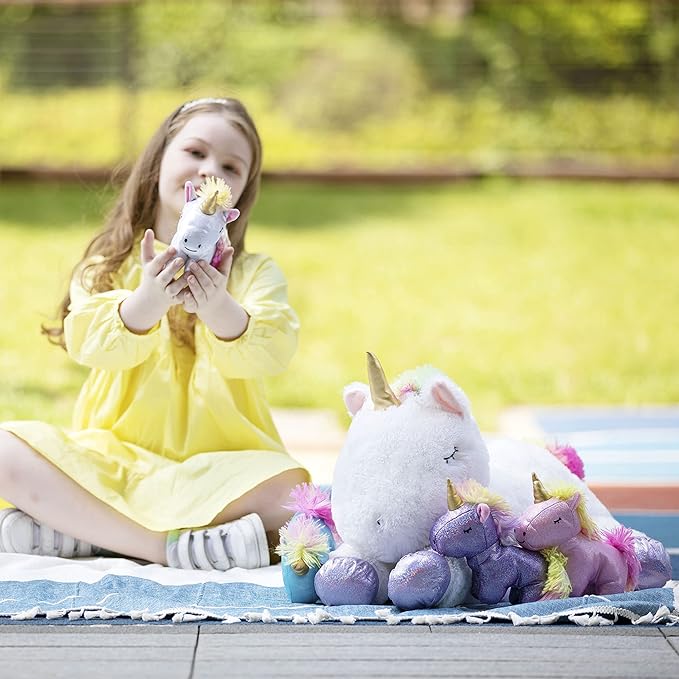 Tezituor 24 Inches Unicorn Plush Toy Set for Girls,Small Unicorn Stuffed Animal, 5Pcs Unicorns in Mommy’s Belly,Soft Unicorn Stuffy with Babies Plushie,Kids Women Gifts Christmas Valentines White