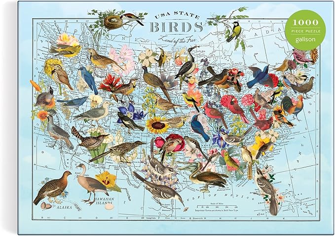 Galison Wendy Gold State Birds 1000 Piece Puzzle from Galison - Vibrantly Illustrated Birds of The US, Featuring The Artwork of Wendy Gold, Thick and Sturdy Pieces, Fun and Challenging Family Activity
