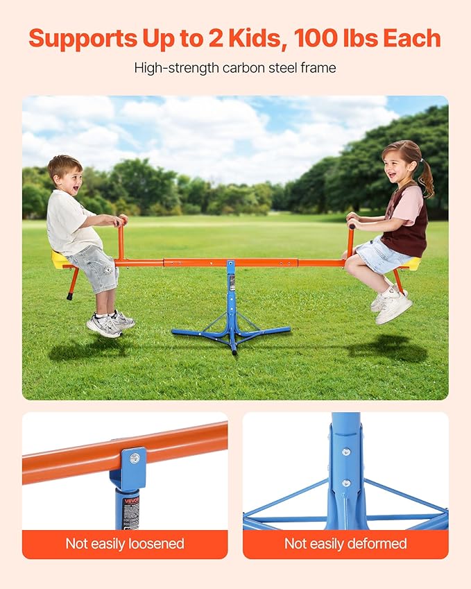VEVOR Seesaw Teeter Totter for Kids Outdoor, 100 lbs Load Capacity per Seat, Sit and Spin Teeter Totter with 3-Prong Support Legs, Playground Equipment with Swiveling 360 Degrees Rotating for Aged 3+