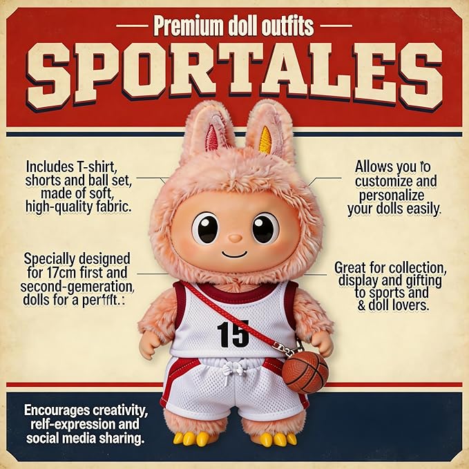 Sports-Themed Basketball 3-Piece Set,is Suitable for a 17cm Dolls, Dolls Clothing Accessories (NO.15 - Red&White)【 Key Point 】 ：Only Clothes, no Dolls.