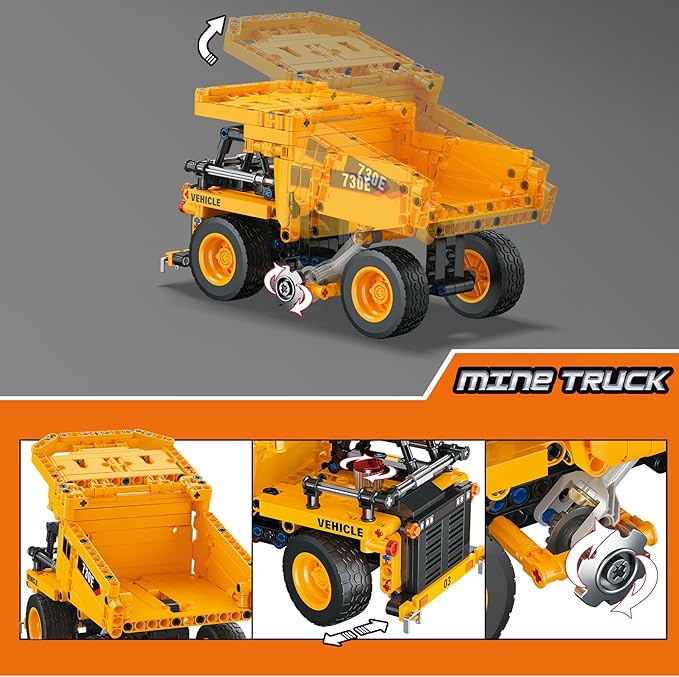 2-in-1 Construction Vehicle Building Blocks Set: Convertible Mining Dump Truck & Forklift Toy with Rotating Axle for Realistic Play – STEM Learning Toys for Kids Ages 8-12