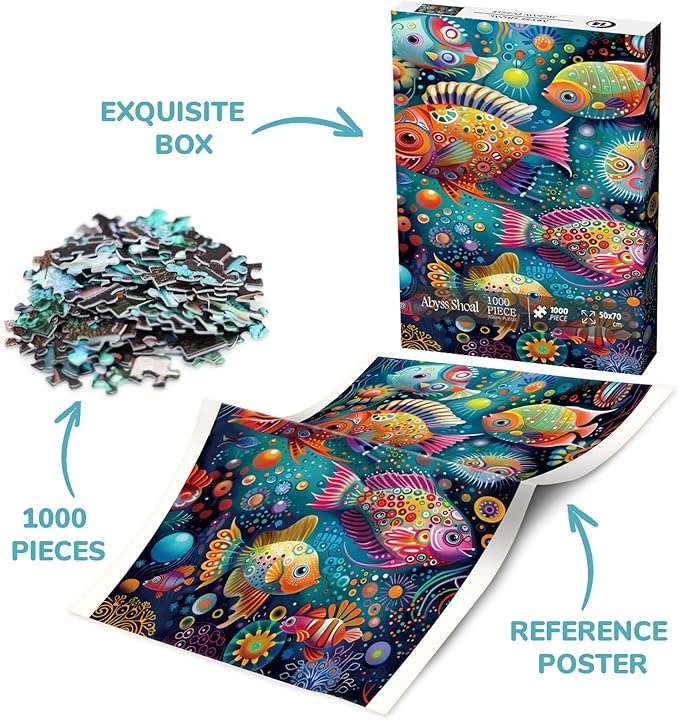 Magic Ocean Fish Puzzle for Adult 1000 Piece, Nature Sea Jigsaw Puzzle Scenery, Colorful Marine Animal Puzzle