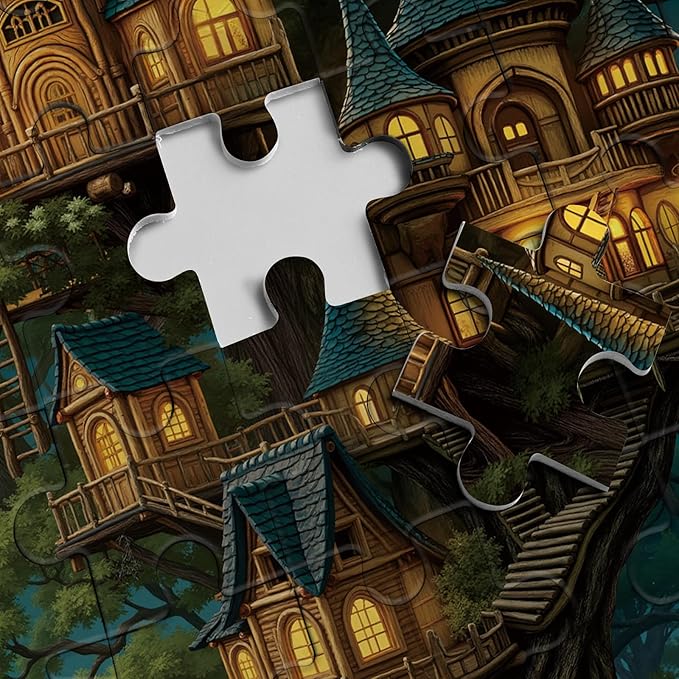 Beautiful Forest House Landscape Puzzles for Adults 1000 Pieces Nature, Pretty Tree of Life Scenic Art Jigsaw Puzzles, Cozy Plant Stars Scenery Hard Difficult Challenging Garden Puzzle