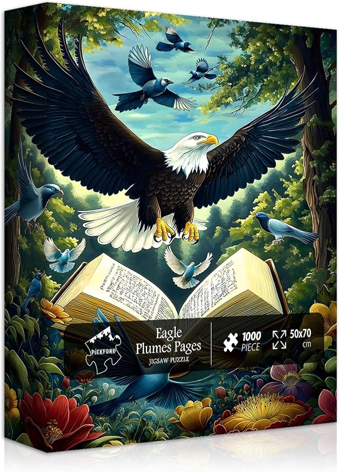 Eagle Puzzles for Adults 1000 Pieces, Fantasy Book Nature Forest Plant Puzzle, Animal Bird Bald Eagle Flower Challenge Jigsaw Puzzle