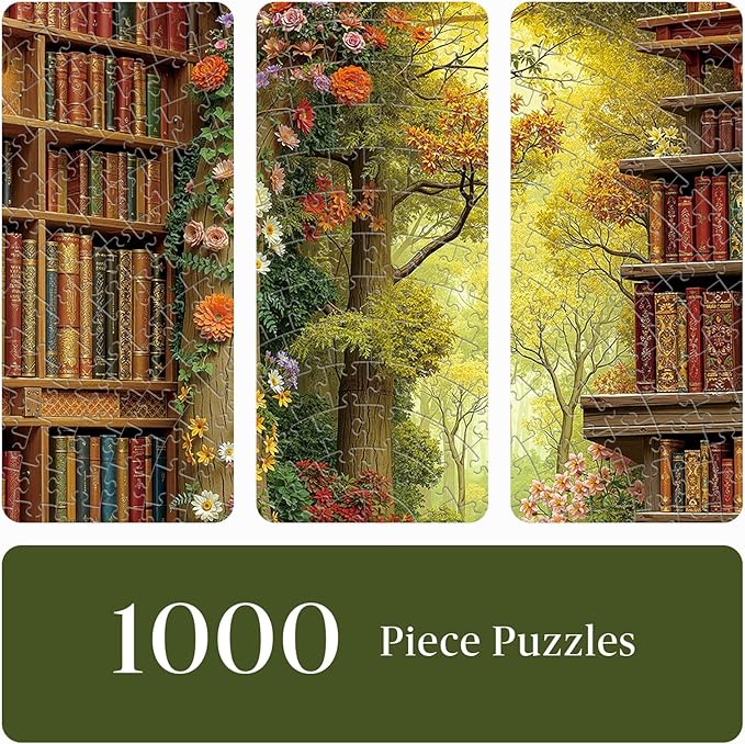 Round Jigsaw Puzzle 1000 Pieces - Enchanted Forest Library Design - 26.6" Circular Challenge, Book Lovers Aesthetic Decor, Mindful Activity Gift for Adults & Teens
