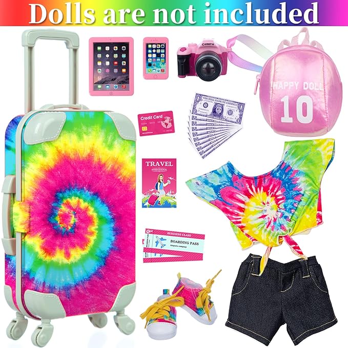 Ecore Fun 18 inch Girl Doll Suitcase Travel Luggage Accessories Play Set - 18" Doll Carrier Storage, Including Suitcase Camera Cell Phone Shoes ect…