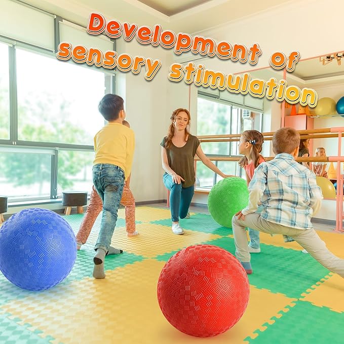 18-Inch Jumbo Playground Balls (3 Pack, Red&Blue&Green) - Oversized Inflatable PVC Balls for Kids & Pets, Backyard Grass Play, Indoor/Outdoor Games with Hand Pump