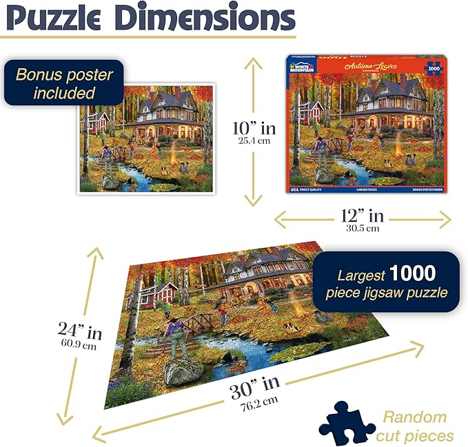 White Mountain 1000 Piece Jigsaw Puzzle Fall House Puzzles with Large Pieces Gift for Adults and Family 24"x30" - Autumn Leaves