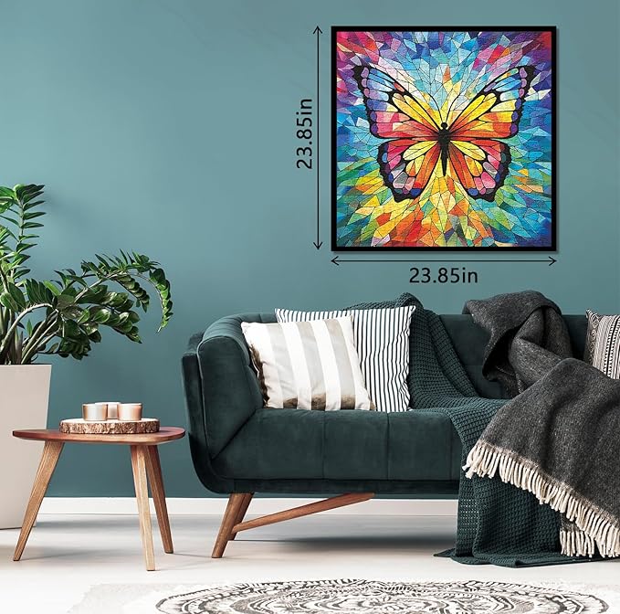Stained Glass Butterfly Puzzles 1000 Pieces for Adults, Rainbow Mosaic Butterflies Jigsaw Puzzles, Colorful Wall Art Puzzles as Home Decor