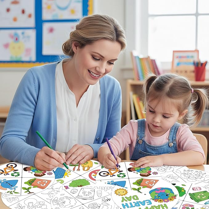 COcnny Earth Day Coloring Craft- 24 Sets Color Your Own Globe Art Craft DIY Wheel Cards for Kids, Happy Earth Day Paper Craft Art for School Home Class Event World Environment Activities