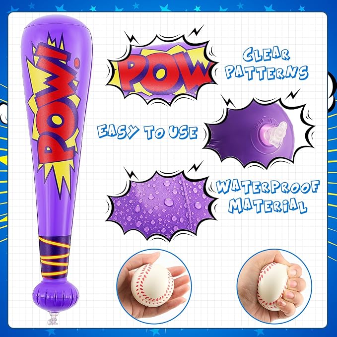 Seematn 18 Sets Inflatable Baseball Bats and Baseballs Set Includes 17 Inch Pow Inflatable Baseball Bats and 2.5 Inch Mini Foam Baseballs for Sports Party Favor Carnival Birthday (Fresh Color)