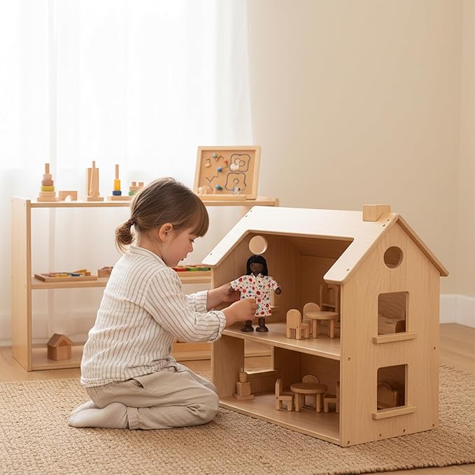 PlanToys® Mother Wooden Dollhouse Figurine | Poseable 1:12 Scale Mini Doll (5 Inch) | Dollhouse Accessories for Pretend Play | Eco-Friendly Montessori Toy for Kids Ages 3+