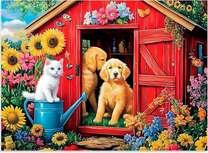 300 Piece Puzzle for Adults Dog Cat Flower Jigsaw Puzzle, Recycled Cardboar Jigsaw Puzzles 300 Pieces for Senior, Challenging Puzzles Family Birthday Party Toy Gift for Friends 20.5"x15"