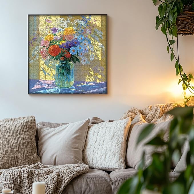 PICKFORU Wildflowers Vase 1000 Piece Puzzle for Adults, Oil Painting Flower Jigsaw Puzzle, Gradient Art Plant Puzzles