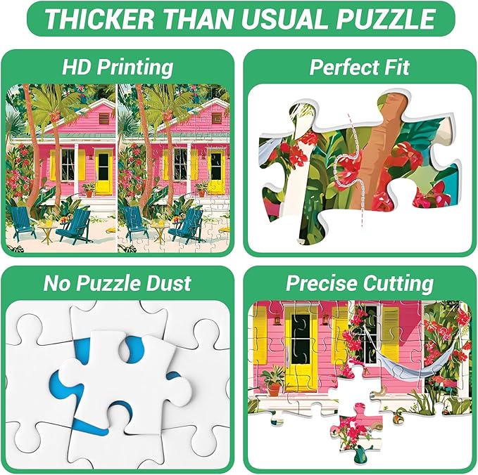 300 Piece Puzzles for Adults, Beauty Seaside Cottages Jigsaw Puzzles for Adult, Artwork of Beach with Surfboards and Ocean Puzzle, Leisure Puzzles for Friends, Game Nights Gifts, 20.5×15 in