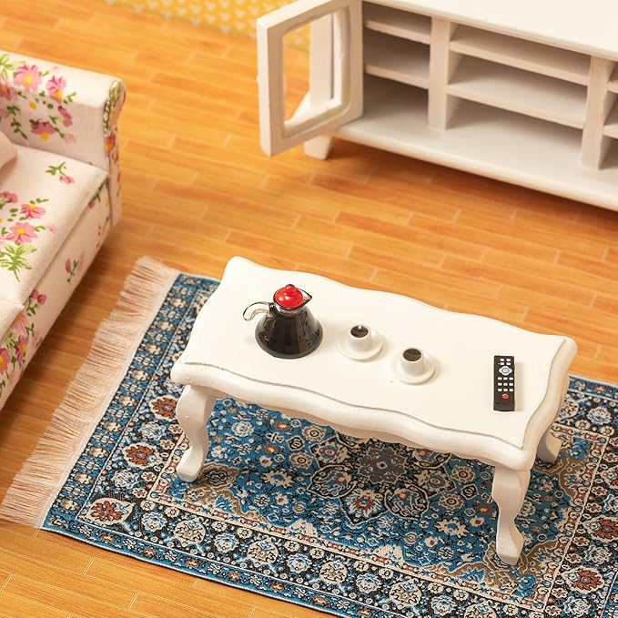 SAMCAMI Miniature Dollhouse Furniture 1 12 Scale - Wooden Dollhouse Furniture Set for Dollhouse Living Room - Doll House Furniture Incl Sofa, TV Cabinet, Coffee Table and Other Accessories (Red)