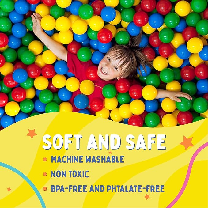 Playz Soft Plastic Mini Ball Pit Balls 200 Count - w/ 8 Vibrant Colors - Crush Proof, No Sharp Edges, Non Toxic, Phthalate & BPA Free for Baby Toddler Ball Pit, Play Tents & Tunnels Indoor & Outdoor