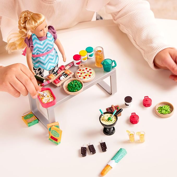Lori – Play Food for Mini Dolls – Cooking Accessories for 6-Inch Dolls – Pizza, Sushi, Dessert – Dollhouse Set for Kids – 3 Years + – Gourmet Market