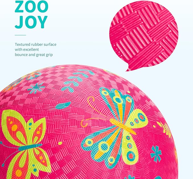 ZOOJOY Pack of 2 Cartoon Playground Balls, Balls for Toddler 3-12, 8.5" Rubber Ball Bouncy Kickball, Indoor & Outdoor Game Toys for Boys Girls with Pump