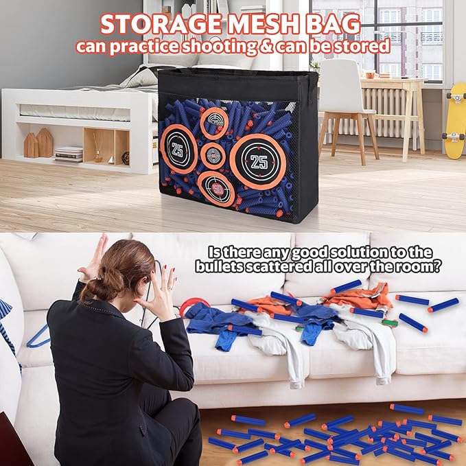 600PCS Refill Bullets Fit for Nerf Guns N-Strike Elite Series Blasters Toy Guns Darts with Portable Shooting Practice Target Toy Storage Mesh Bag