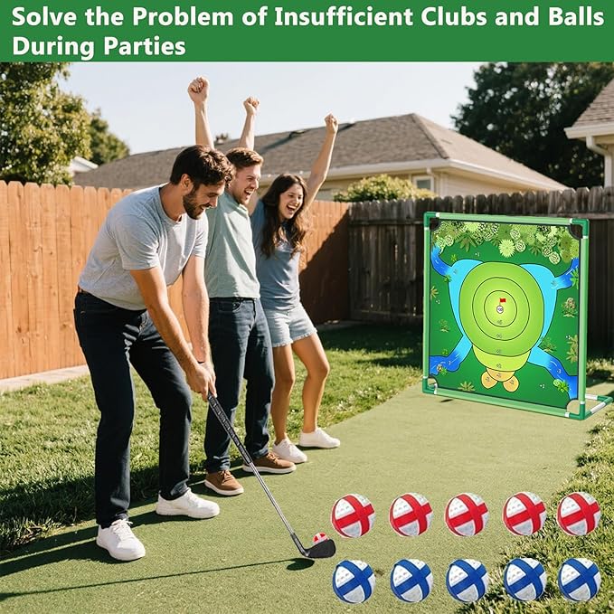 Golf Chipping Game, Play Portable Golf Target Practice Game Set, Fun Indoor & Outdoor Family Yard Game for Backyard, Beach, Parties, Office (2 Clubs & 10 Balls)
