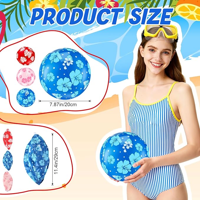12 Pack Blue and Pink Cartoon Themed Beach Ball 7.87" Bulk for Summer Pool and Beach Game Gifts Birthday Party Supplies Decorations Favor