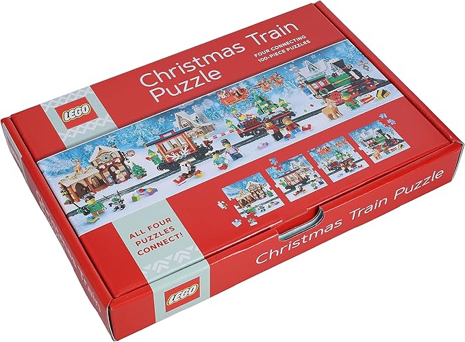 Lego Christmas Train Puzzle | Four Connecting 100-Piece Jigsaw Puzzles