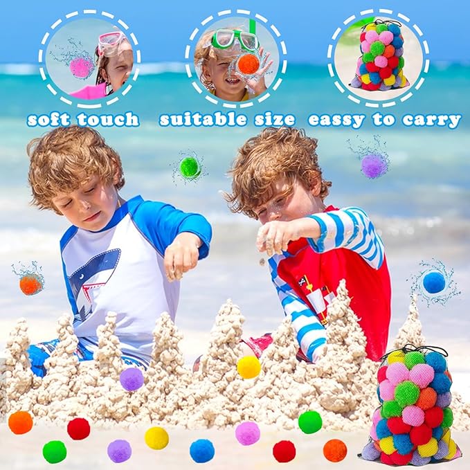 100PCS Reusable Water Splash Balls,2.4 Inch Soft Soaker Balloons Fake Snowballs for Kids Outdoor Water Fight Games,Pool Backyard Fun with 1 Mesh Bag