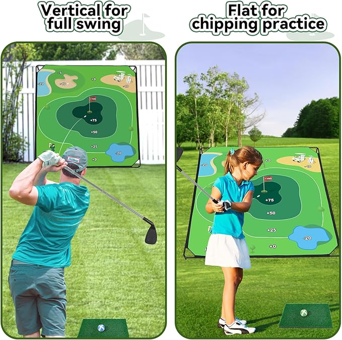 Liberry Golf Chipping Game with Large Chipping Mat, 2 Adjustable Clubs, 20 Sticky Balls, Outdoor Indoor Sports Training Toy Gift for Adults Kids, Family Yard Target Game