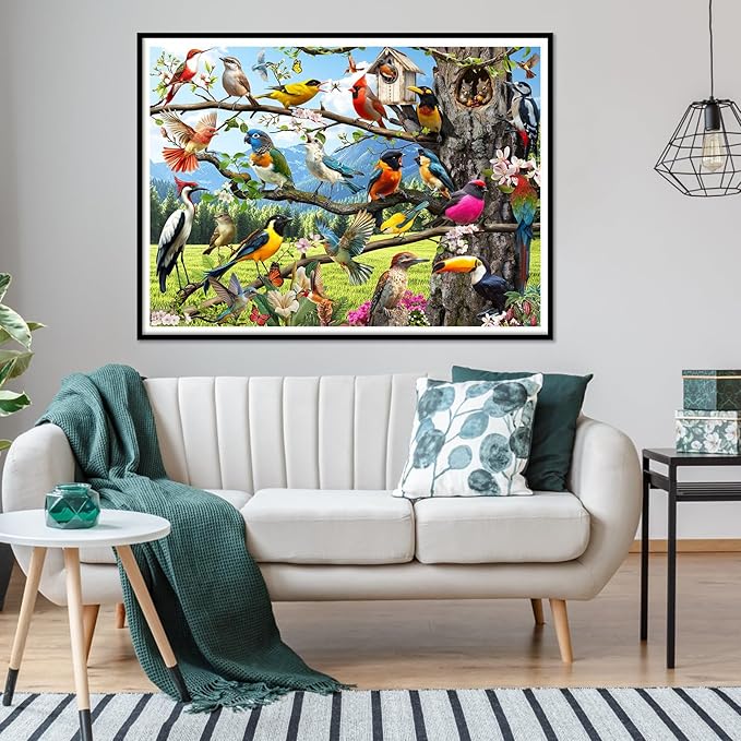 Jigsaw Puzzles 500 Pieces, Wild Birds Puzzles for Adults, Nature Puzzle with Hummingbirds and Flowers Colorful 500 Piece Puzzle