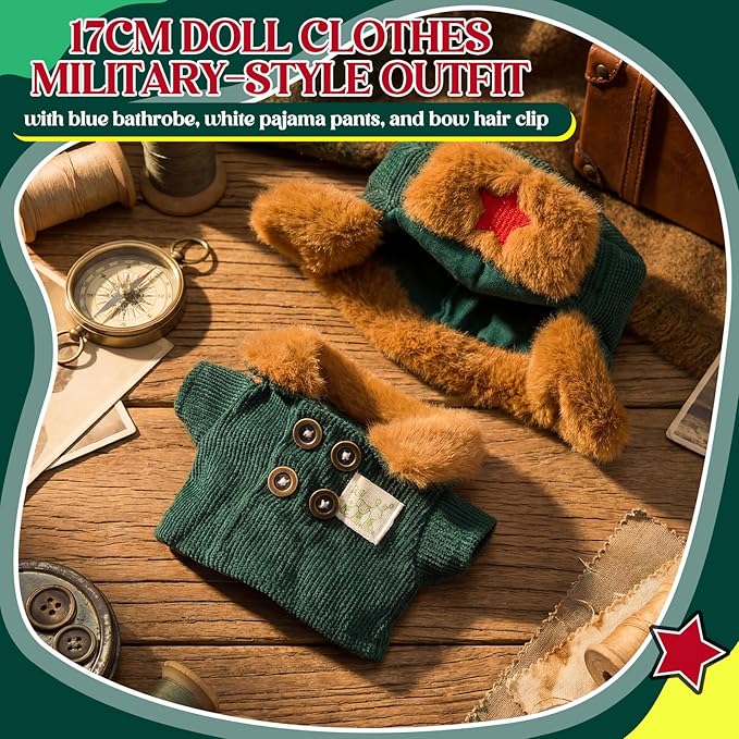 Simgoing 17cm Doll Clothes Pajamas Set with Pants Eye Mask Good Night Bedding Clothes Outfit Gifts Fits 17cm Dolls Accessories for DIY Dress up Lovers(Lei Feng Green Coat)