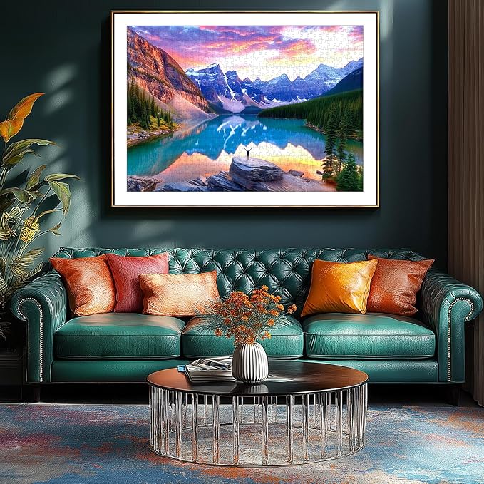 1000 Piece Jigsaw Puzzle - Moraine Lake Sunset Landscape, Scenic Canadian Rockies Puzzle for Adults for Nature Lovers and Puzzle Enthusiasts