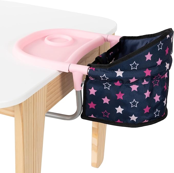 Bayer Design Doll Table Seat for 18 in Dolls - Navy, Hot Pink, Stars, Foldable Dining Chair with Tray