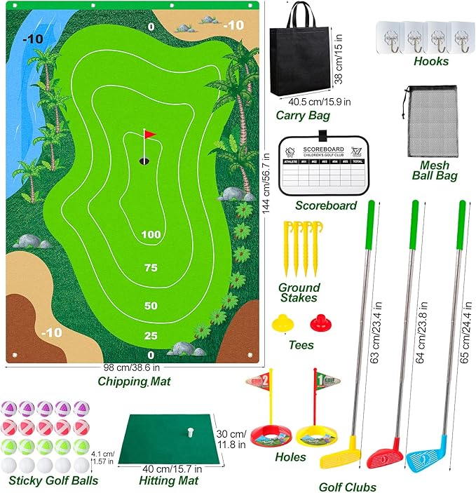 Liberry Kids Golf Set for 3 4 5 6 7 Years Old Boys Girls, Golf Chipping Game with Mat, Sticky Balls, Retractable Clubs, Storage Bag, Indoor Outdoor Sports Toy Gift Toss Game