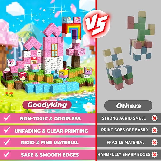 Goody King 150PCS Magnetic Blocks - Unicorn Magnetic Building Blocks, Stacking Magnets for Kids, Strong Magnets, Sensory Toy for STEM Learning Toys for Kids 3+ Boys and Girls Easter Birthday Gifts
