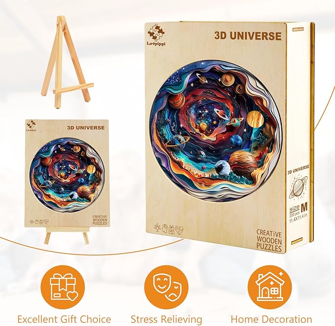 Wooden Puzzles for Adults, 3D Vision Effect-3D Universe Wood Puzzles Adult,Unique Animal Shaped Wooden Jigsaw Puzzle,Creative Gifts for Friends/Family/Puzzle Lovers,Home Decor(L-13.4 * 13.4in 300pcs)